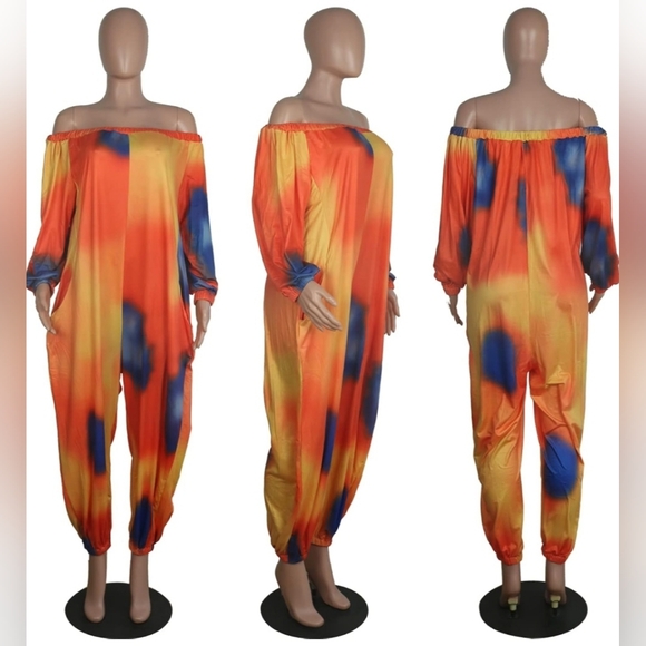 MESLIMA Women's Loose Fit Elastic Off Shoulder Beam Jumpsuit Romper w/ Pockets - Picture 4 of 6